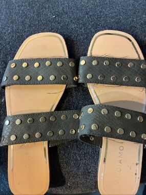 Black Studded Slide Sandals - Women